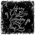 Vintage hand drawn lettering merry christmas and happy new year on grunge background. Retro vector illustration.