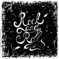 Vintage hand drawn lettering rock and roll on grunge background. Retro vector illustration. Royalty Free Stock Photo