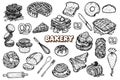 vintage hand drawn retro bakery doodle set collection Royalty Free Stock Photo
