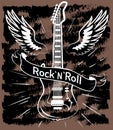 Vintage hand drawn rock n roll poster. Music t shirt design label. Musical tee graphics with emblem Royalty Free Stock Photo