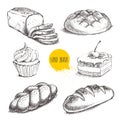 Vintage hand drawn sketch style fresh bakery set.