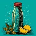 Vintage Hand-drawn Soda Bottle And Lemons Illustration