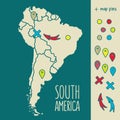 Vintage Hand drawn South America travel map with