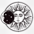Vintage hand drawn sun eclipse
