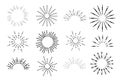 Vintage hand drawn sunbursts Light rays of burst in Different Shapes. Decorative Trendy Doodle elements and frames Royalty Free Stock Photo