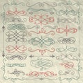 Vintage Hand Drawn Swirls Collection on Crumpled Paper Royalty Free Stock Photo