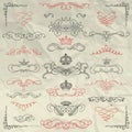 Vintage Hand Drawn Swirls and Crowns on Crumpled Royalty Free Stock Photo