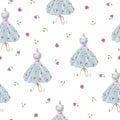 Vintage hand drawn watercolor flower dress seamless pattern Royalty Free Stock Photo