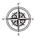 Vintage hand drawn wind rose vector in black and white. Compass symbol tattoo drawing Royalty Free Stock Photo