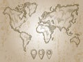 Vintage hand drawn world map and doodle pins Royalty Free Stock Photo