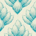 Vintage hand painted blue watercolour petals in damask style design. Seamless vector pattern on cream background. Great