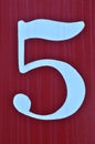 Vintage hand-painted number 5 white on red