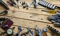 Vintage Hand Tools on 2x4 Work Bench Royalty Free Stock Photo