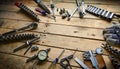 Vintage Hand Tools on 2x4 Work Bench Royalty Free Stock Photo
