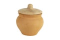 Vintage handmade clay pot with a lid close-up isolated on a white background Royalty Free Stock Photo