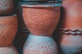 Vintage handmade or handcraft of clay pot or pottery for sell as souvenir at vintage float market.