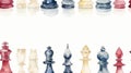 Vintage Handpainted Chess Pieces Seamless Pattern AI Generated