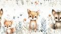 Vintage Handpainted Watercolor Seamless Pattern with Baby Animals AI Generated