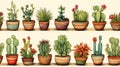 Vintage Handpainted Watercolor Seamless Pattern of Cacti Varieties AI Generated