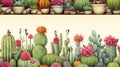 Vintage Handpainted Watercolor Seamless Pattern of Cacti Varieties AI Generated
