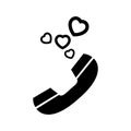 Vintage handset and Valentines day. Heart black and telephone communication. Vector. Contact, call center, support service sign Is Royalty Free Stock Photo