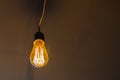 Vintage hanging Edison light bulb over dark background Royalty Free Stock Photo