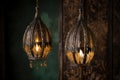 vintage hanging lamps with intricate ironwork