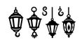 Vintage hanging lanterns with hooks classic retro style decorative lighting elements vector illustration Royalty Free Stock Photo