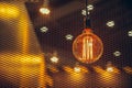 Vintage hanging light bulb old style cafe lighting Royalty Free Stock Photo