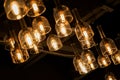 Vintage hanging light bulbs on dark background