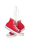 Vintage hanging red shoes tied Royalty Free Stock Photo