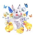 Vintage Happy Easter Greeting Card With Bunny And Chickens