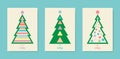 Vintage Happy Holiday covers. Christmas tree set card. Design templates with typography, season wishes in modern minimalist style Royalty Free Stock Photo