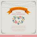 Vintage Happy Mothers`s Day Background. Happy mothers day cards flat.