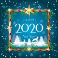 Vintage 2020 happy new year and christmas winter holiday party festival decoration Royalty Free Stock Photo