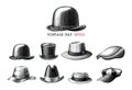 Vintage hat collection  hand draw engraving style black and white clipart isolated on white background Royalty Free Stock Photo