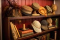 vintage hat-making books and patterns on display