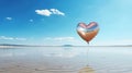 Vintage heart balloon on beach blue sky concept of love in summer and wedding honeymoon. Generative Ai
