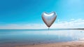 Vintage heart balloon on beach blue sky concept of love in summer and wedding honeymoon. Generative Ai