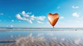 Vintage heart balloon on beach blue sky concept of love in summer and wedding honeymoon. Generative Ai