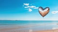 Vintage heart balloon on beach blue sky concept of love in summer and wedding honeymoon. Generative Ai