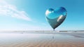 Vintage heart balloon on beach blue sky concept of love in summer and wedding honeymoon. Generative Ai