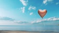 Vintage heart balloon on beach blue sky concept of love in summer and wedding honeymoon. Generative Ai