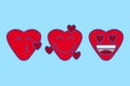 Vintage heart shaped face emoji set. Retro 70s, 80s, 90s emoticon.