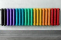 Vintage heating radiator made from cast iron. Colorful and hipster con in room as a background for copy space