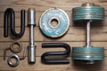 Vintage heavy dumbbell, dumbbell in disassembled form and stops