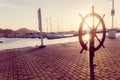 Vintage helm boat steering wheel in esplanade