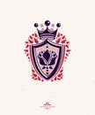 Vintage heraldic insignia made with monarch crown and lily flower royal symbol. Eco friendly product symbol, king quality theme Royalty Free Stock Photo