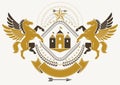 Vintage heraldry design template, vector emblem created using mythic Pegasus illustration .