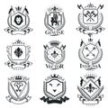 Vintage heraldry design templates, vector emblems.